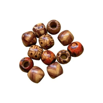 Wooden Dreadlock  Boho Pattern Drum Wooden 12 x 11 mm Beads Pk 25 - Image 1 of 4