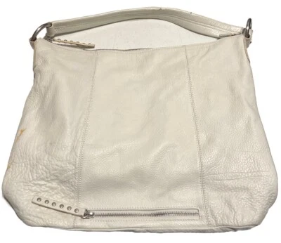 Mila Paoli HandBag 肩部皮革荔枝白色拉链大号钱包内衬旗子 — 第 1/4 张图片