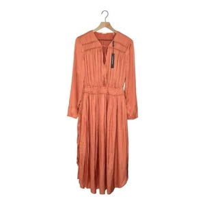 ELIE TAHARI Medium Long Sleeve Maxi Dress Orange Comfortable Elastic Waist NEW - Picture 1 of 15