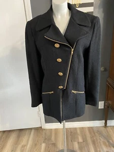 Doncaster Oversized Lined Wool Jacket Band Style Black/Gold 4-Button Size 8 - Picture 1 of 4