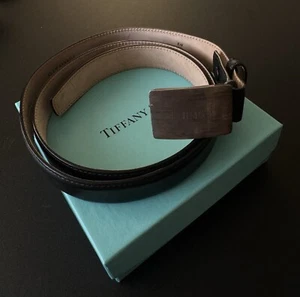 Vintage Tiffany & Co Sterling Monogram Buckle Calfskin Belt 36 Inch - Picture 1 of 20