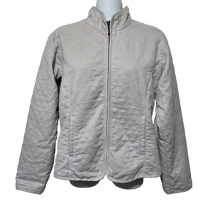 Vintage Columbia Jacke Damen klein taupe durchgehender Reißverschluss gesteppt Wildlederimitat Taschen - Bild 1 von 14