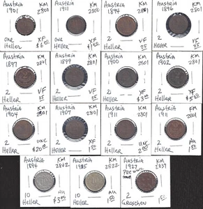 ÖSTERREICH MÜNZEN - SET 21 - 1894 BIS 1989 - 1 HELLER BIS 10 SCHILLING - Bild 1 von 24