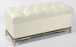 Handmade Storaged Velvet Bench with Gold metal bases in Ivory 100cm length - Picture 1 of 23