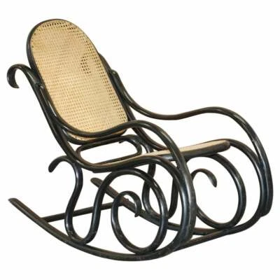 SEDIA A DONDOLO BERGERE VINTAGE THONET EBANIZZATA RATTAN NERO BELLA PICCOLA ARCAIR - Immagine 1 di 4