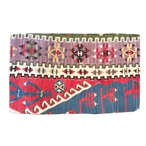 Kilim Pillow Cover 12 X 19 Lumbar Red Blue Tribal Rug Turkish Handmade Boho - Picture 1 of 8