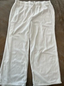 LL Bean White Pull On Cropped French Terry Pants Medium Drawstring Waist 34” - Picture 1 of 5