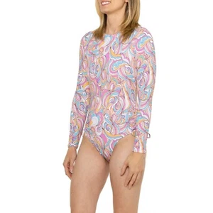 Traje de baño para mujer ROXY manga larga de 1 pieza con protección contra erupciones arena cálida nuevo con etiquetas - Imagen 1 de 2