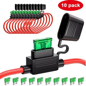 10 Pack 14 Gauge InLine Blade Fuse Holder with 10 30Afuse Copper Wire Protection - Picture 1 of 8