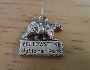 Sterling Silber 17x16mm Bär Gelber Stein Nationalpark Charm hohl auf Rückseite - Bild 1 von 2