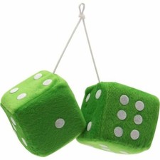 3" Green Fuzzy Dice with White Dots - Pair VPADICEGNW vintage parts usa hot rod