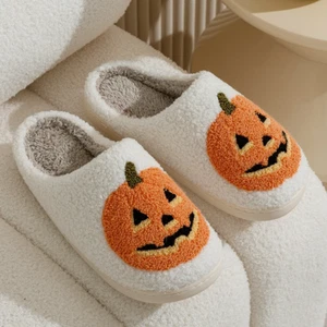 NEW Women Pumpkin Halloween Slippers Men Soft Plush Cozy Indoor Fuzzy Winter War - Picture 1 of 14