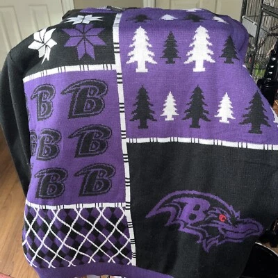 Baltimore Ravens NFL Christmas Ugly Sweater Womans XLarge XL Black Purple Ladies - Image 1 of 3
