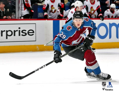 Nathan MacKinnon Colorado Avalanche Unsigned Burgundy Jersey Skating 8x10 Photo Cover