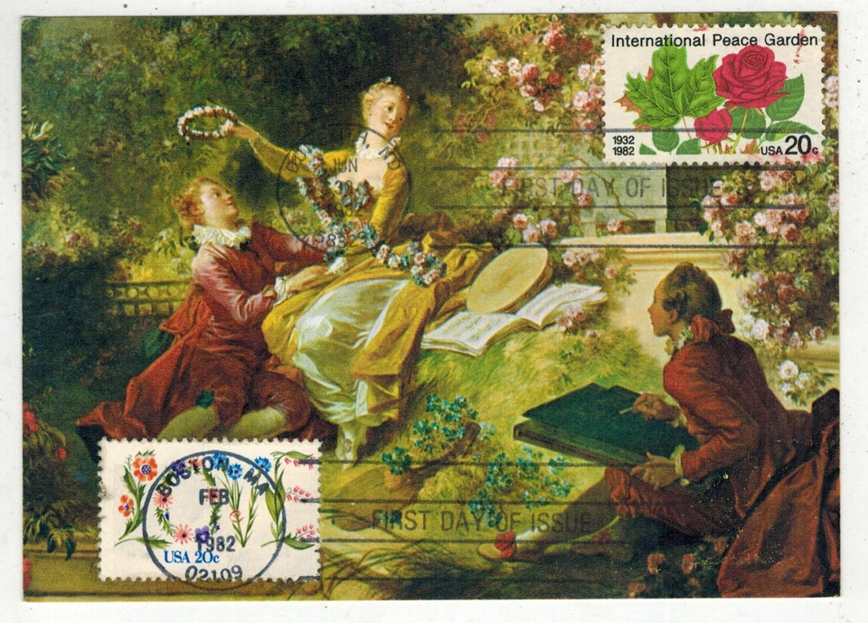 COLOR POSTCARD DUAL FDC 1951 LOVE STAMP & 2014 PEACE GARDEN ROSES #5 - Image 1 of 1