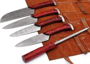 Maßgeschneiderte handgefertigte Damaskus-Grillmesser, Outdoor Küche/Koch Set 5 Stück - Bild 1 von 5