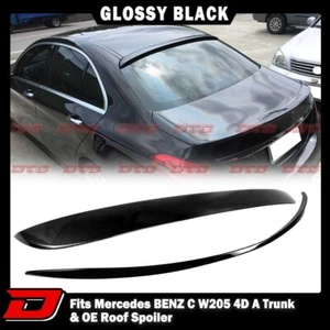 2021 Fit For Mercedes Benz C W205 4D A Roof Spoiler + Trunk Spoiler Paint Black - Picture 1 of 8