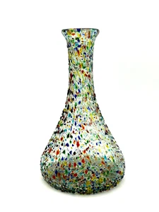 Hand Blown Art Glass Rainbow Confetti Speckled Fused Glass Textured Decanter - Picture 1 of 21