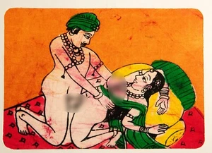 Tenture Kamasutra Batik - Miniature Érotique Indienne - Décor Love Room # 7968 - Picture 1 of 4