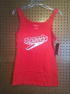 NWT Women’s Speedo Athletic Tank Top Shirt Sleeveless Red Swim Logo Large Medium - Picture 1 of 9