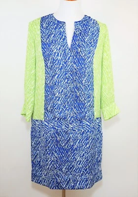 ETCETERA Mujer 6 Azul y Verde Vestido Cambio Mangas 3/4 Hasta la Rodilla Geométrico  Foto 1 de 4