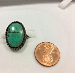 WOMENS Vintage Handmade 925 Sterling Silver GREEN Turquoise Ring CRACK SIZE 6 - Picture 1 of 5