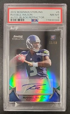 PSA 8-/50 2012 Bowman Sterling Black Refractor Russell Wilson (RC, AU) Foto 1 de 2