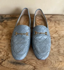 SAM EDELMAN Mocasines de Cuero Tejido Azul Suave Clásico Dorado Broca de Caballo Talla 8 1/2 Bonitos - Imagen 1 de 9