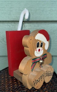 Christmas Teddy Bear Santa Wooden Napkin Holder Happy Holidays Handmade Wood - Picture 1 of 10