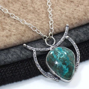 925 Silver Plated Exclusive Chrysocolla Necklace Jewelry Size 19" AU c688 - Bild 1 von 3