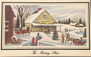 Vtg Christmas Greeting Card The Meeting Place People Gather On Pretty Winter Day - Picture 1 of 2