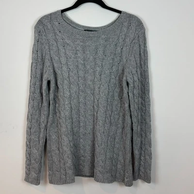 Pendleton Cable Knit Grey Fisherman Wool Cashmere Womens Sweater Petite L NWT - Image 1 of 4