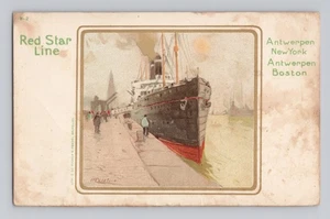 Cartolina Bruxelles attraccata retro indiviso bordo oro linea stella rossa Oceanliner - Foto 1 di 2