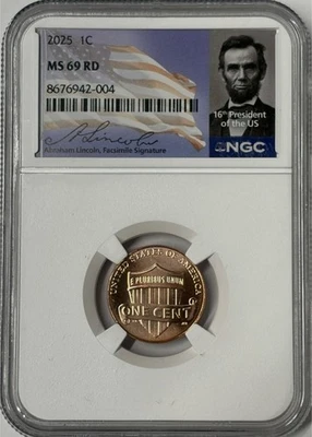 2025 P Lincoln Shield Penny MS69 RD Signature Portrait Label Top Pop!!! - Image 1 of 2