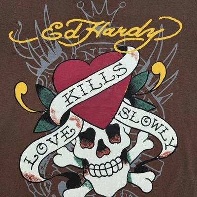 NWT Ed Hardy Skull Heart Love Kills Slowly NYC T-Shirt Short Sleeve XXL Cocoa - Image 1 of 4