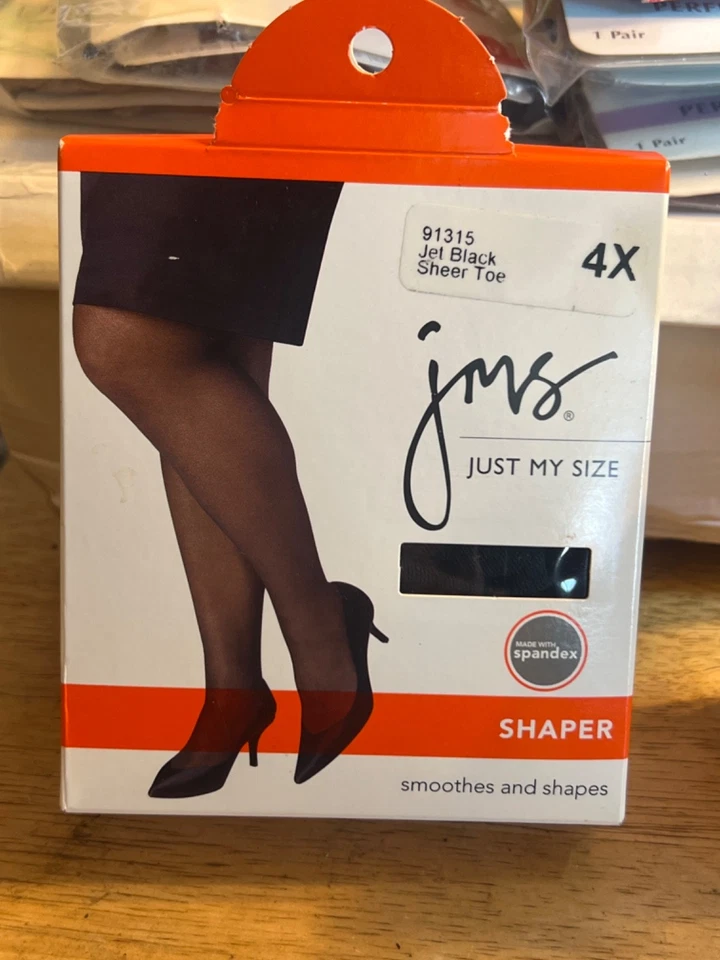 Nuevas pantimedias Just My Size Shaper negras azabache 4X puntera transparente de nailon Foto 1 de 2