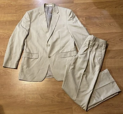 Chaps Hombre Forrado Blazer 40R Plisado Pantalones de Vestir 32x30 Traje 2 Piezas Beige Foto 1 de 4