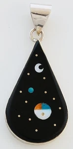 Native American Navajo Handmade Sterling Silver with Multi-Stone Inlay Pendant - Picture 1 of 2