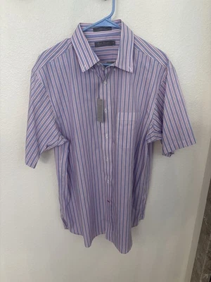NWT Daniel Cremieux Signature Collection Short Sleeve Shirt Mens L Purple Stripe - Image 1 of 3