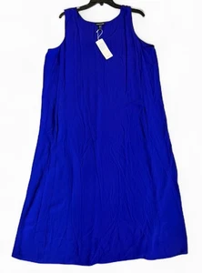 Eileen Fisher Size XL Blue Violet Silk Georgette Crepe Scoop Neck F/L Dress NWT - Picture 1 of 12