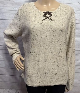Vintage Crossing Pointe Wollmischung Pullover Medium hellbraun gesprenkelt Leder Schnürung - Bild 1 von 13