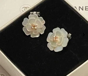 Chanel Mother Of Pearl Camellia Earrings - Picture 1 of 5