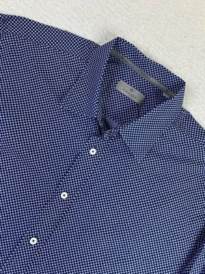 Canali Shirt Mens 2XL Blue Geometric Print Button Down Long Sleeve Made in Italy - Image 1 of 4