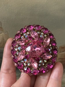 Signierte Österreich Rosa Strass Brosche Kristall Goldfarben Vintage Statement Schmuck - Bild 1 von 10