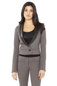 Chaqueta trasera de gasa Mackage Recortada Blazer gris WRDK-B065 solapa de cuero - Imagen 1 de 5