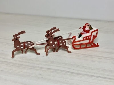 Vintage SANTA CLAUS TRINEO 3 RENOS Decoración de Pasteles HONG KONG MCM Foto 1 de 4
