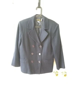 REQUISITOS Blazer Petite Para Mujer Talla 16P 100% Lana Azul Marino Oscuro Doble Pecho Foto 1 de 4