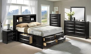 NEW ULTIMATE Black Storage Queen King 5PC Modern Bedroom Furniture Set B/D/M/N/C - Picture 1 of 11