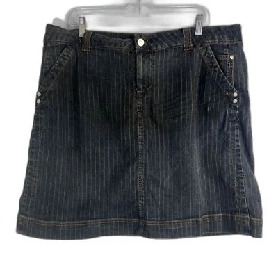Dollhouse Pin Stripe Dark Faded Denim Jean Skirt Whiskering Size 19 - Image 1 of 4