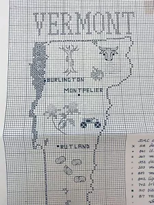 Sue Hillis Designs Map of VERMONT Counted Cross Stitch Pattern SHD Map - Picture 1 of 2